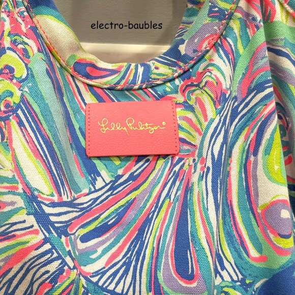 LILLY PULITZER XL Bohemian Beach Bag Pink Blue Guilty Pleasure Pattern NWT - Picture 12 of 16